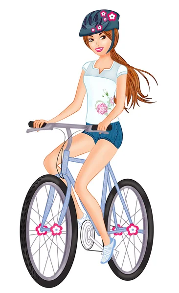 Молодая женщина в летней одежде на велосипеде — стоковое фото