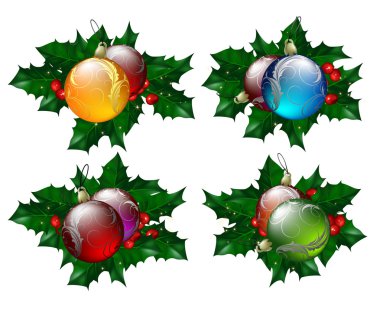 Christmas balls set with hollyberry clipart