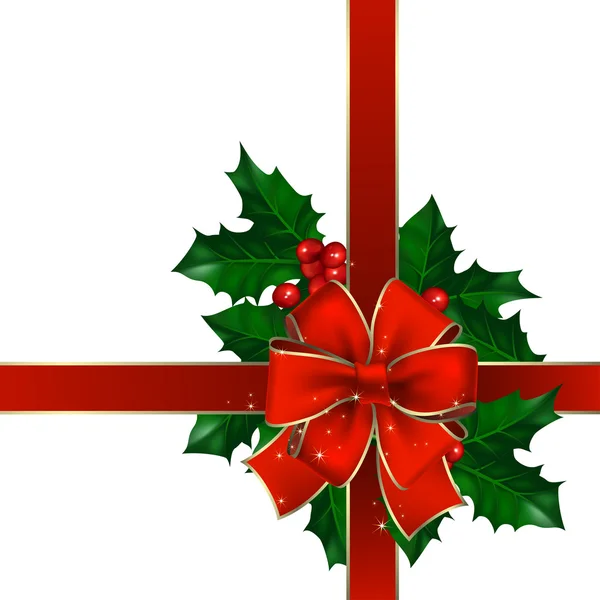 Karácsonyi háttérben-íj és hollyberry — Stock Vector