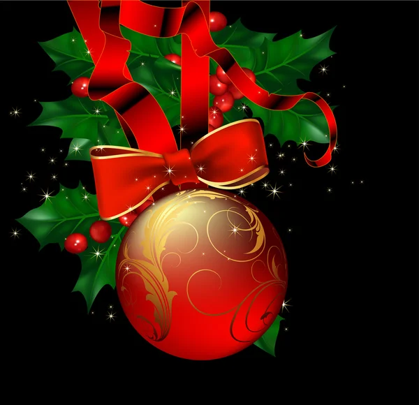 Vánoční pozadí s lukem a hollyberry — Stockový vektor