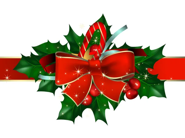 Weihnachten Hintergrund mit Schleife und hollyberry — Stockvektor