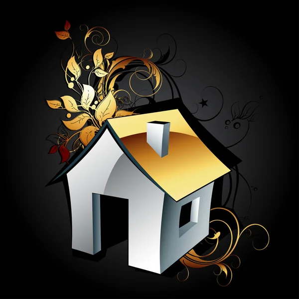 Casa icono web con elementos florales — Vector de stock