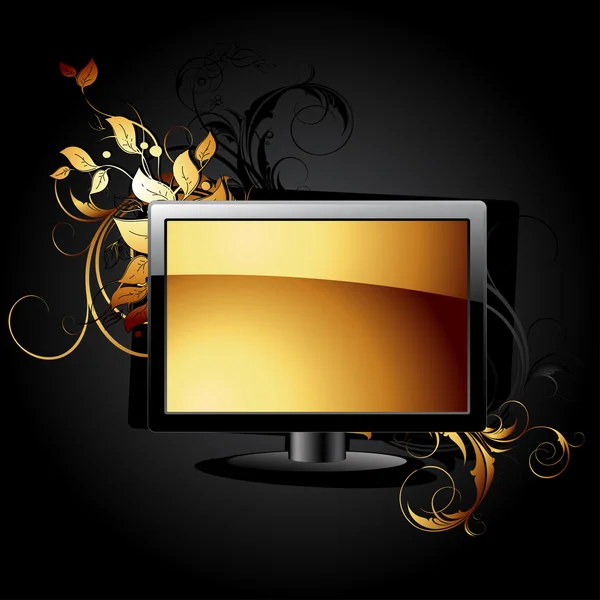 Panel LCD icono Web con elementos florales — Vector de stock