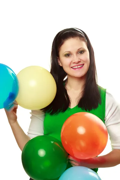 Ευτυχισμένη γυναίκα με μπαλόνια — Φωτογραφία Αρχείου