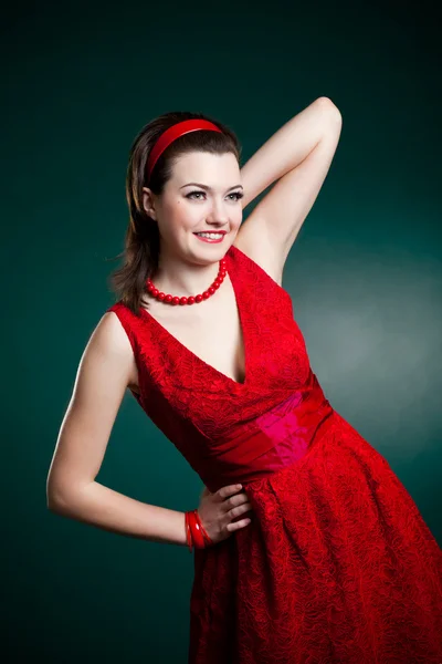 Vintage stílusú lady in red — Stock Fotó