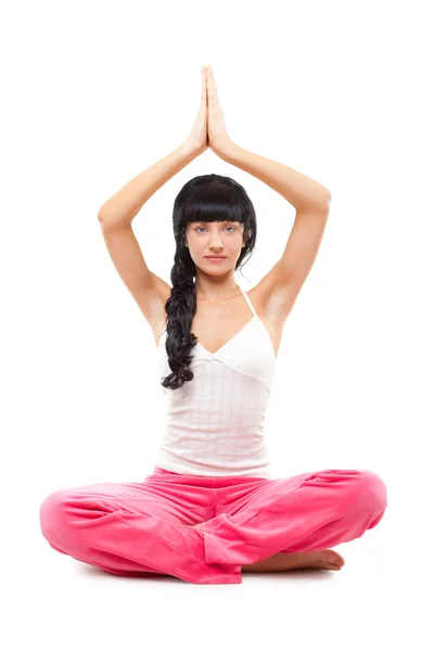 Femme isolée pratiquant le yoga — Photo