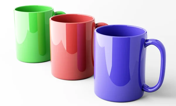 Tres tazas de color sobre blanco —  Fotos de Stock