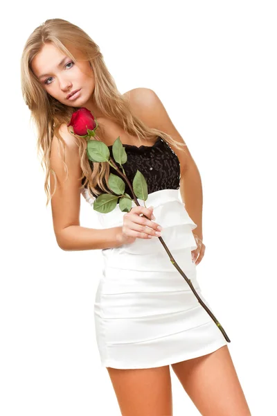 Sexy blonde woman with rose — Stock Photo, Image