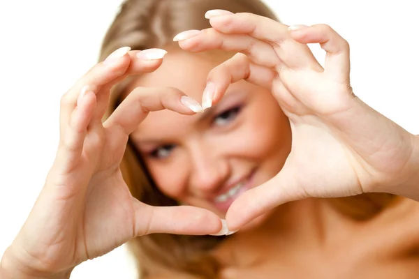Kadın gösteren kalp simgesi — Stok fotoğraf