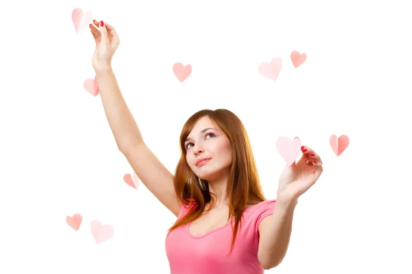 Woman touching heart shape — Stock Photo, Image