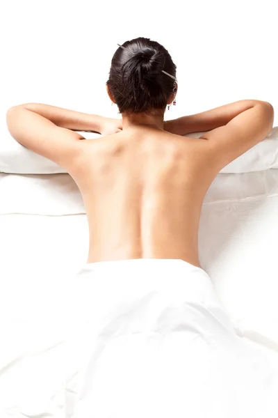Woman laying on bed — Stock Photo, Image