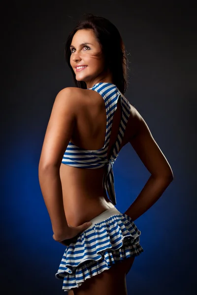 Sexy Woman Portrait Wearing Striped Costume — Stock Photo, Image