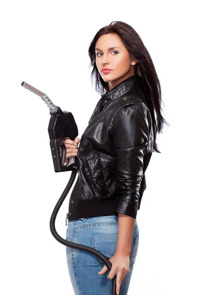 Woman with nozzle — Stock Photo, Image