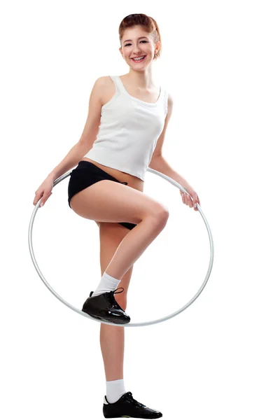 Young woman with hula hoop — Stock Photo, Image