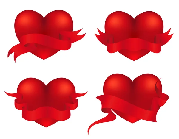 Les Quatre Cœurs Avec Des Bannières — Image vectorielle