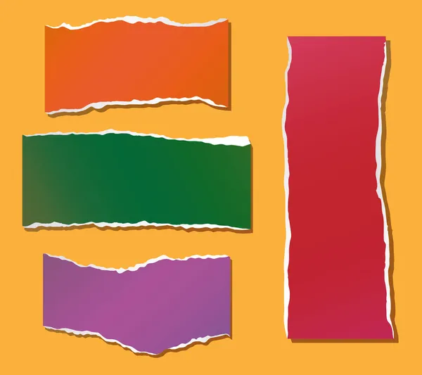 Pièces d'un papier déchiré en couleur — Image vectorielle