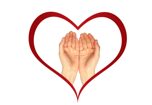 Rotes Schönes Herz Und Hand Hand — Stockfoto