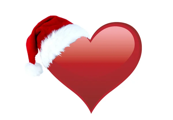 Rotes Großes Herz Und Rote Weihnachtsmütze Drauf — Stockfoto