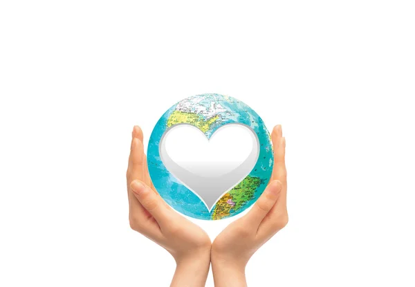 Dwie Ręce Globus Miłe Sercu — Zdjęcie stockowe