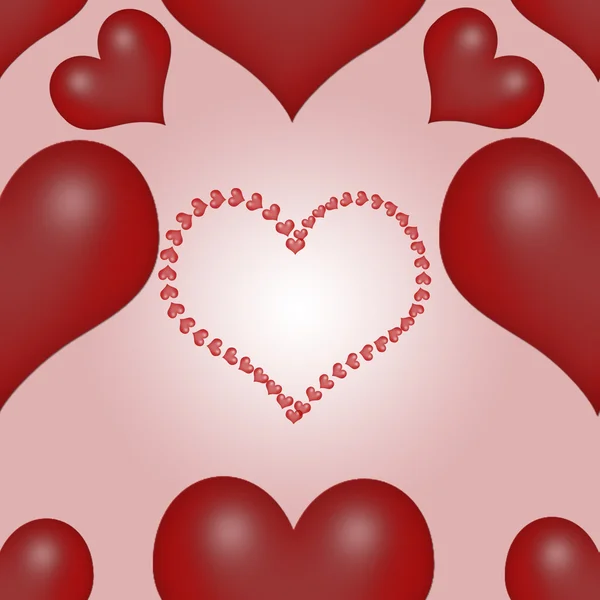 Röd alla hjärtans dag bakgrund med hjärtan — Stockfoto