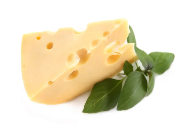 Beyaz arka plan üzerinde izole fesleğen ile peynir — Stok fotoğraf