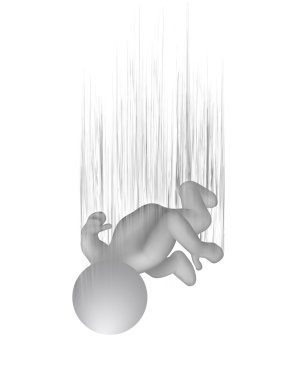 Depicts the silhouette of a man who falls, isolated on white background clipart