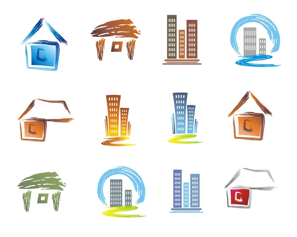 Byggnader ikoner. — Stock vektor