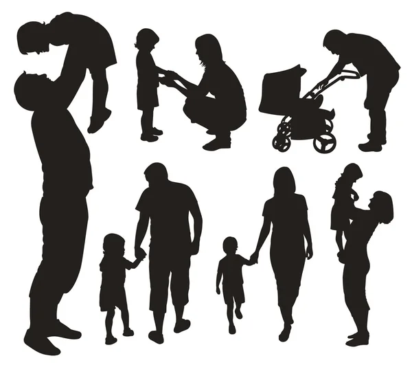 Ensemble de silhouettes familiales. — Image vectorielle