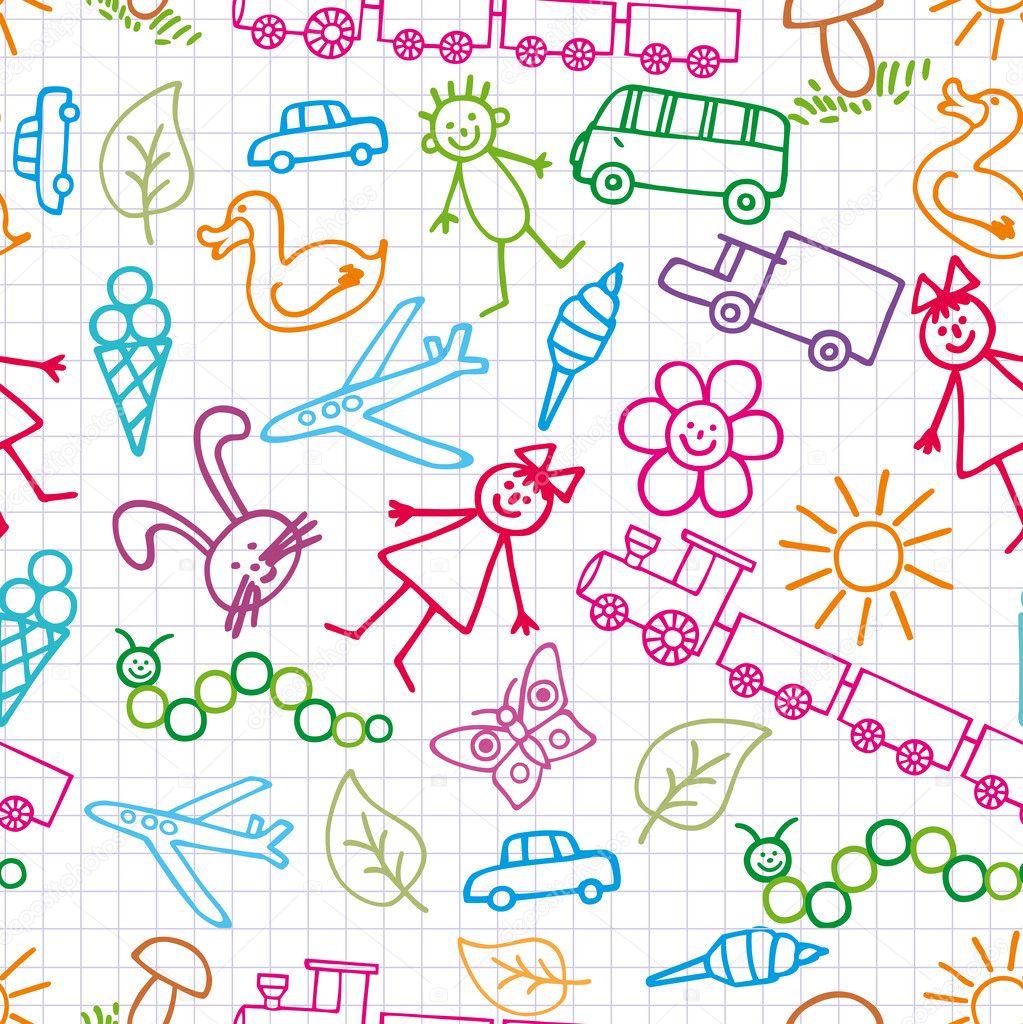 Children's drawings. Doodle background.