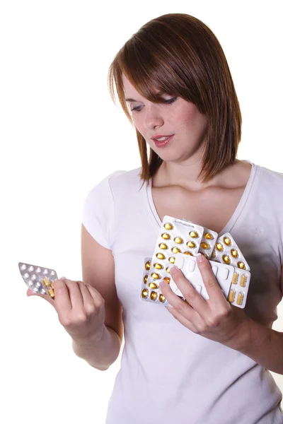 Vrouw met tabletten Rechtenvrije Stockfoto's