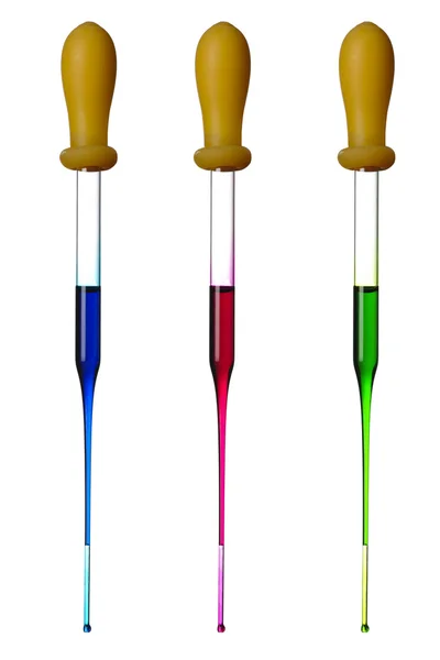 Red, green, blue Pipettes — Stock Photo, Image