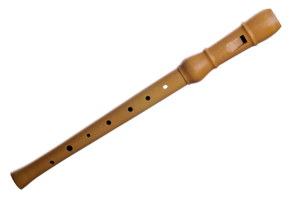 Gravador (flauta de bloco) isolado sobre fundo branco — Fotografia de Stock