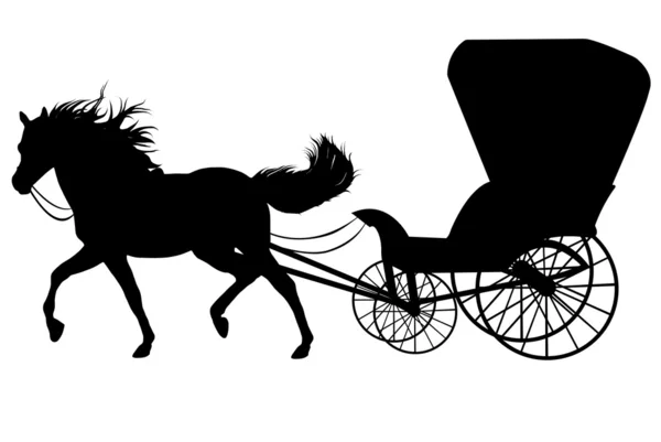 Silhouette Nera Cavallo Con Carrozza — Vettoriale Stock