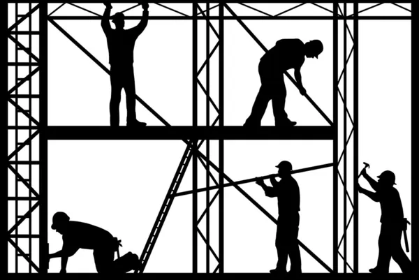 Silhouette Travailleurs Construction Isolée Sur Fond Blanc — Image vectorielle