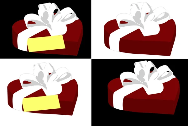 Coffret Cadeau Forme Coeur Isolé Sur Blanc Noir — Image vectorielle
