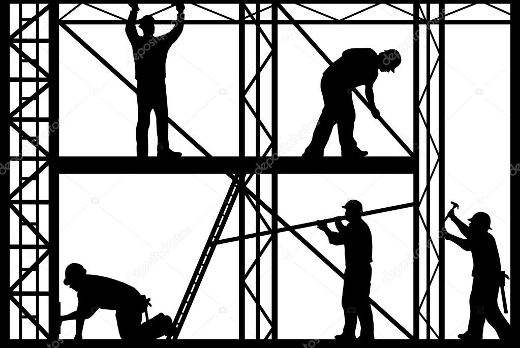 Construction workers silhouette isolated on white background