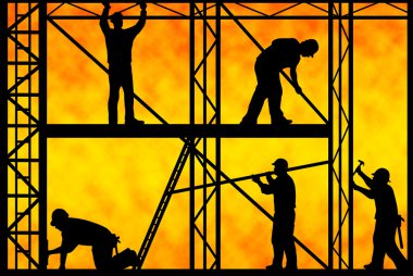 Construction workers with orange gradient in background clipart