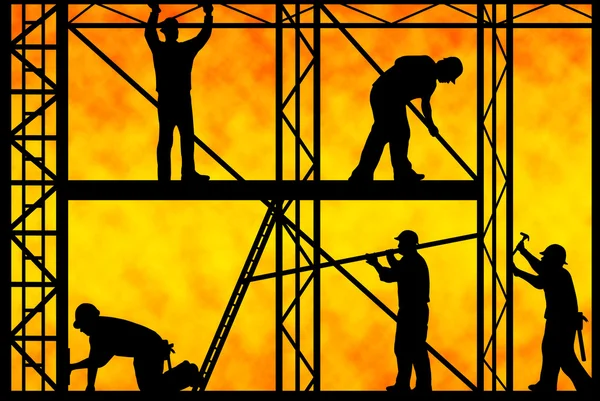 Stavební Dělníci Oranžovou Gradient Pozadí — Stock fotografie