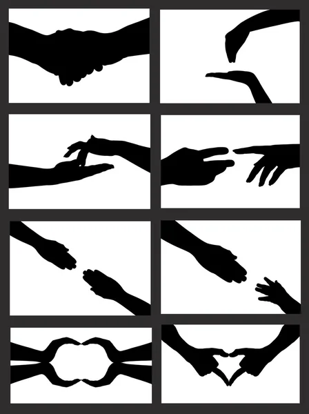 Hand Signs Silhouette Isolated White — Stock Vector