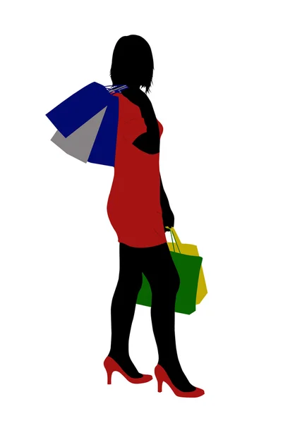 Silhouette of a woman shopping — Stock Vector
