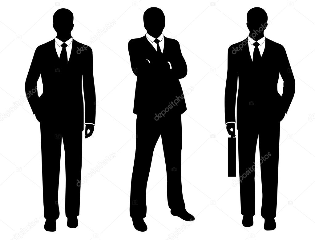 Businessmen in suit silhouette isolated on white