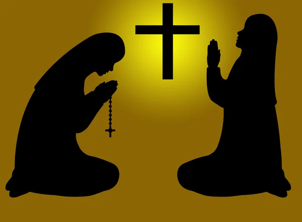 Silueta de monjas rezando — Foto de Stock