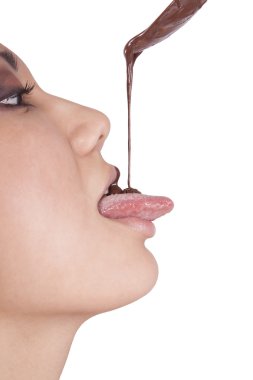 Chocolate on his face, a portrait of brunette. clipart