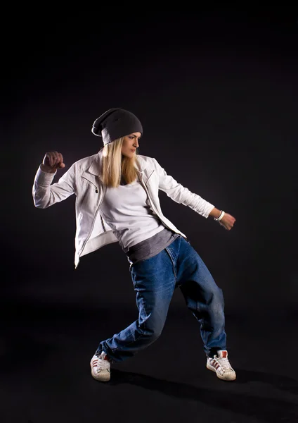 Danza Moderna Bailarina Hip Hop Sobre Fondo Negro — Foto de Stock