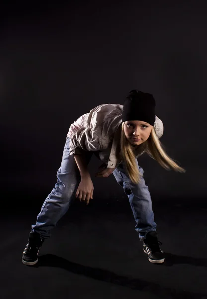 Modern Tánc Hip Hop Lány Táncos Fekete Alapon — Stock Fotó