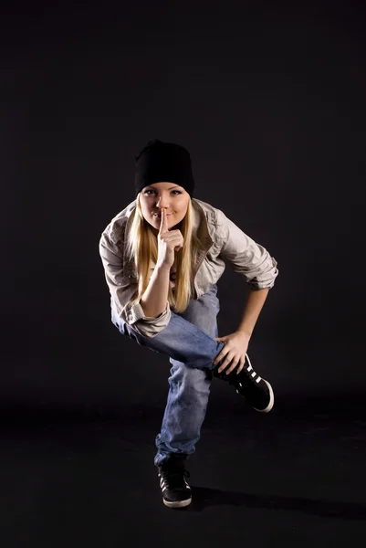 Современный Танец Танцовщица Хип Хопа Черном Фоне — стоковое фото