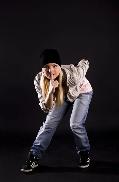 Modern Dance Hip Hop Girl Dancer Black Background — Stock Photo, Image