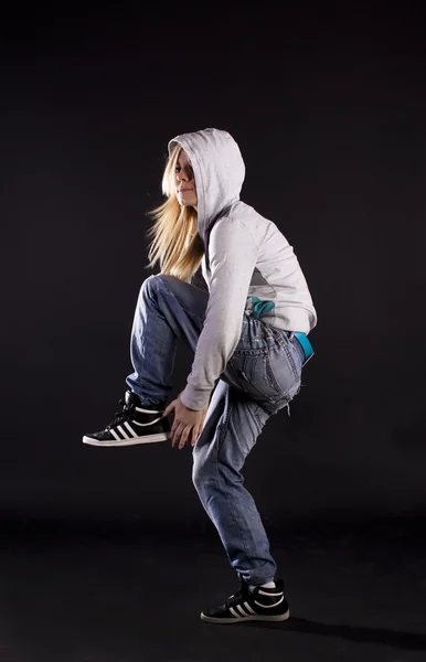 Modern Dance Hip Hop Tänzerin Auf Schwarzem Hintergrund — Stockfoto