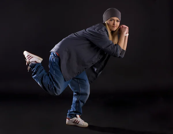 Modern Dance Hip Hop Tänzerin Auf Schwarzem Hintergrund — Stockfoto