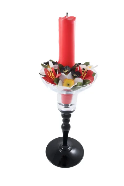 The glass candlestick with a red candle — Stock Photo, Image